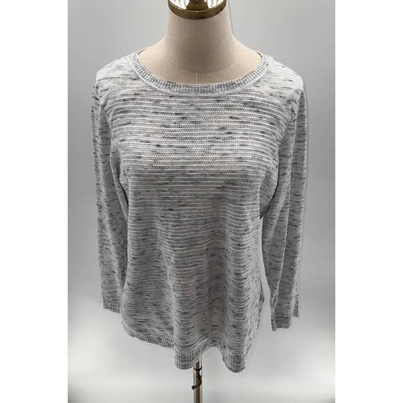 Talbots Petite Heathered Light Gray Ribbed Light Weight Crew Neck Sweater-LP: i - Picture 2 of 12